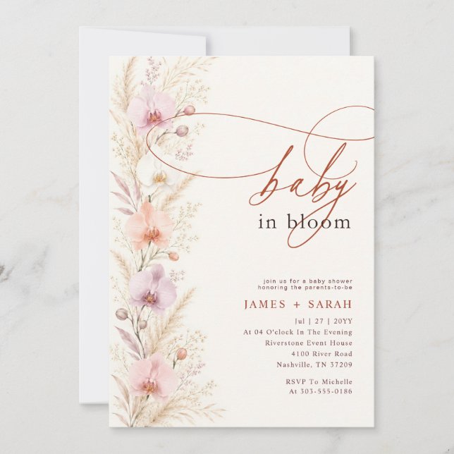Boho Blommig Vild Orkidé Blommande Barnkalas Inbjudningar (Framsida)