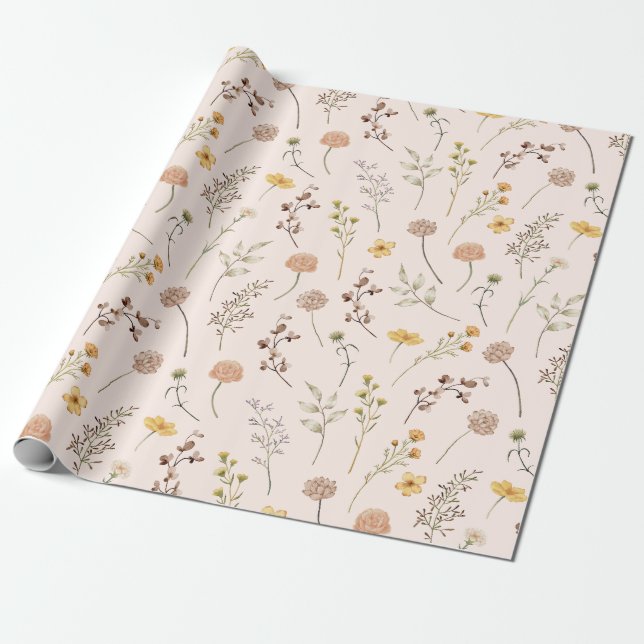 Boho Blommig Vildblomma Presentpapper (Utrullad)