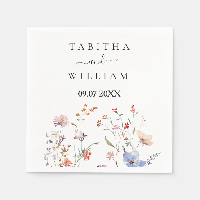 Boho Blommig vildbröllop Pappersservett (Framsidan)