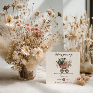 Boho Blommig Vintage Barnvagn Baby Shower Inbjudan