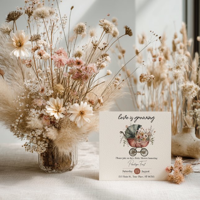 Boho Blommig Vintage Barnvagn Baby Shower Inbjudan (Skapare uppladdad)