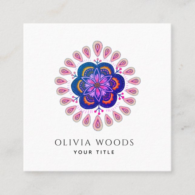 Boho Blommig Violett Rosa Fyrkantigt Visitkort (Framsida)