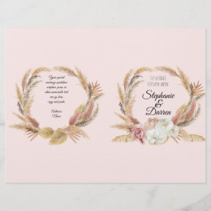 Boho Blommig Watercolor Pampas Palm Bröllopsprogra