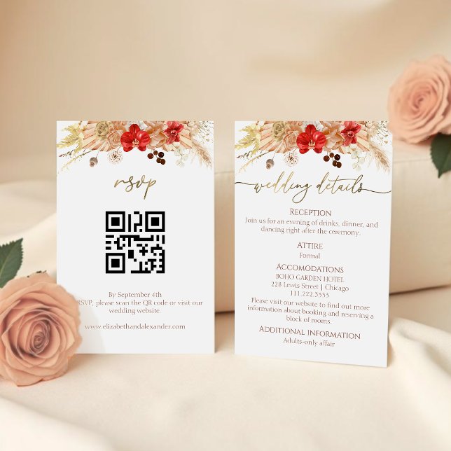 Boho Blommiga Bröllopsdetaljer | RSVP | QR-kod Tilläggskort (Skapare uppladdad)