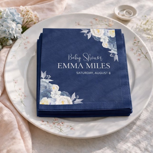 Boho Blommiga Pampas Blå Bebis Shower Servetter (Skapare uppladdad)