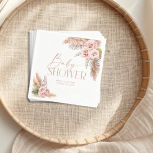 Boho Blommiga Pampas Rosa Guld Pappers Tallrikar Pappersservett