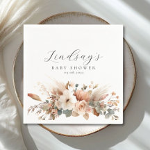 Boho Blommiga Pampasgräs Ros Bebis Shower Servette