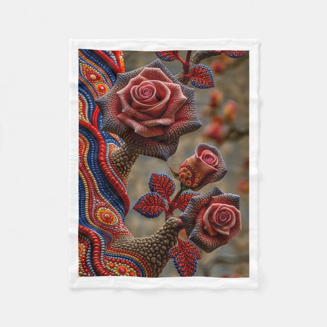 Boho Blommiga Rosor Täcke Fleecefilt (Framsidan)