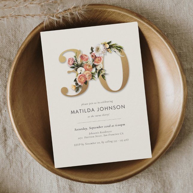 Boho Blommigt 30års födelsedag Inbjudningar (Boho Floral 30th Birthday Invitation)