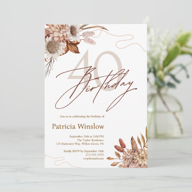 Boho-Blommigt 40:e födelsedagen Inbjudningar (Stående Fram)