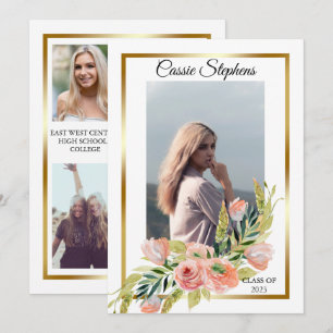 Boho Blommigt 4 Photo Collage Guld Ram Studenten Meddelande