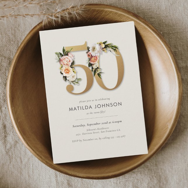 Boho-Blommigt 50:e födelsedagen Inbjudningar (Boho Floral 50th Birthday Invitation)