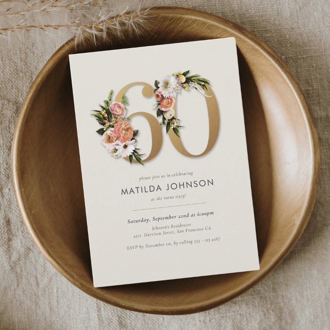Boho-Blommigt 60:e födelsedagen Inbjudningar (Boho Floral 60th Birthday Invitation)