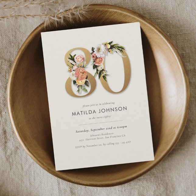 Boho-Blommigt 80:e födelsedagen Inbjudningar (Boho Floral 80th Birthday Invitation)