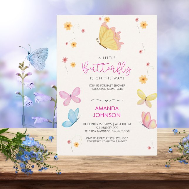 Boho Blommigt A Little Butterfly Baby Shower Inbjudningar (Skapare uppladdad)
