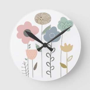 Boho Blommigt Abstrakt Tapet Rund Klocka