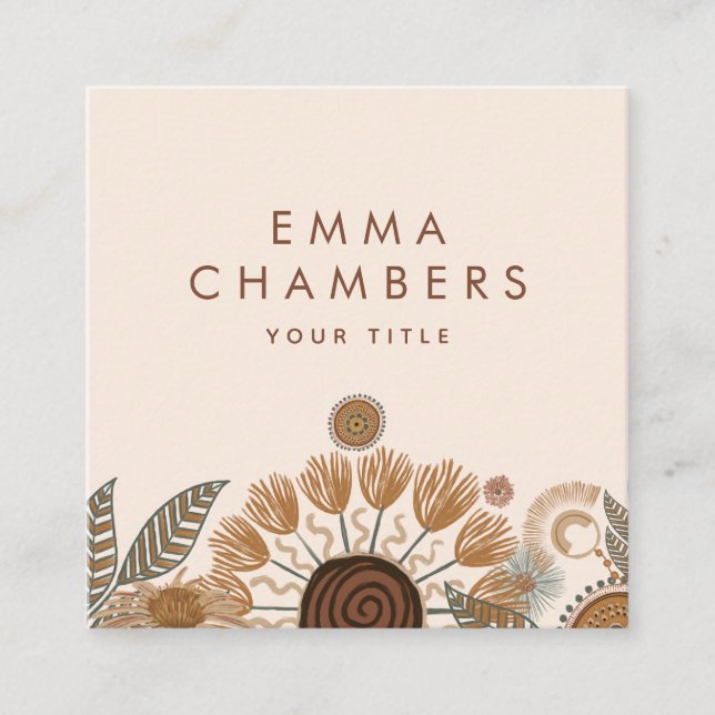 Boho Blommigt Affärskort Fyrkantigt Visitkort (Framsida)