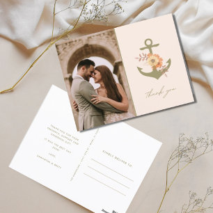 Boho Blommigt Anchor Bröllop Photo Tack Vykort