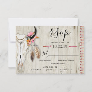 Boho Blommigt Antler Meal Choice Rustic Wood Bröll OSA Kort
