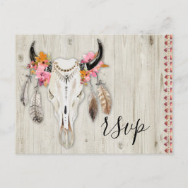 Boho Blommigt Antler Skull Rustic Wood OSA Bröllop Vykort