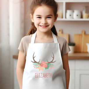 Boho Blommigt Antlers Cute Personlig Barnförkläde