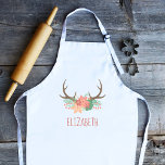 Boho Blommigt Antlers Cute Personlig Barnförkläde<br><div class="desc">Den här söta boho-barnens apron är en illustration av hjortar som dekoreras med en blommigt buquet i persikor,  orange,  terra cotta och grönt. Anpassa den med ditt barns namn i terra cotta handtryckt stil brev.</div>