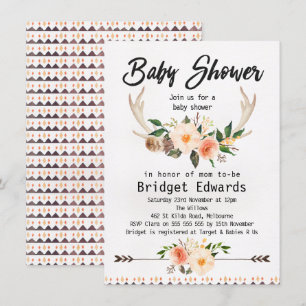Boho Blommigt Antlers Neutralt Baby Shower-inbjuda Inbjudningar