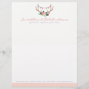 Boho Blommigt Antlers & Shabby Ro Party Bunting Brevhuvud
