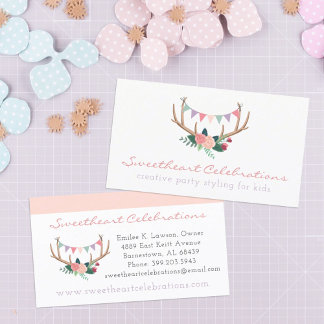 Boho Blommigt Antlers & Shabby Ro Party Bunting Visitkort