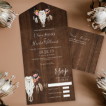 Boho Blommigt Antlers Skull Mörk Wood Bröllop