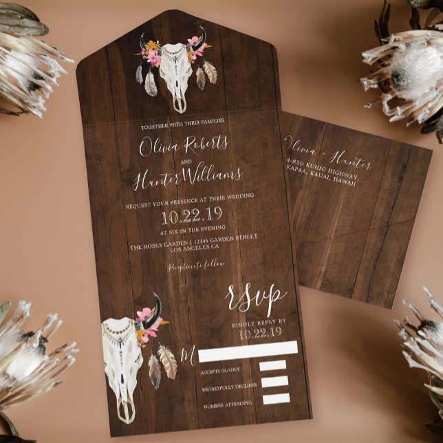 Boho Blommigt Antlers Skull Mörk Wood Bröllop (Skapare uppladdad)