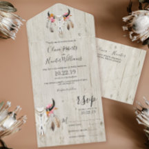 Boho Blommigt Antlers Skull Wood Bröllop