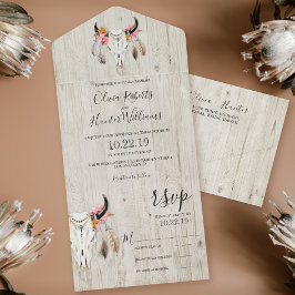 Boho Blommigt Antlers Skull Wood Bröllop