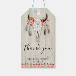 Boho Blommigt Antlers Skull Wood Tack Bröllop Presentetikett
