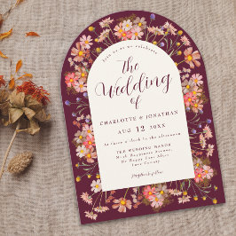 Boho Blommigt Arch Burgundy Bröllop Inbjudningar