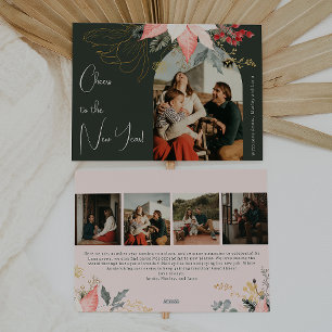 Boho Blommigt Arch Cheers till nyårsfoto fem Julkort