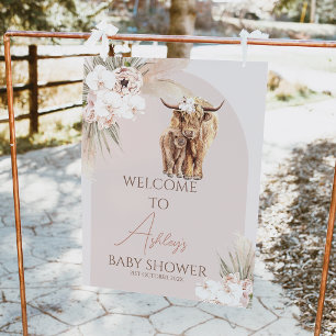 Boho Blommigt Arch Cow Calf Baby Shower Välkomstte Fototryck