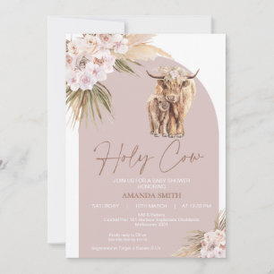 Boho Blommigt Arch Heliga Cow Baby Shower-inbjudan Inbjudningar