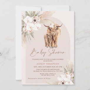 Boho Blommigt Arch Highland Cow Baby Shower Inbjudningar