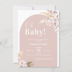 Boho Blommigt Arch Pampas Baby Shower Inbjudningar