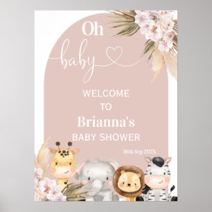  Boho Blommigt Arch Safari Baby Shower Välkommen Poster