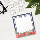 Boho Blommigt Arrangemang - marinblå och vit - Nam Anteckningsblock<br><div class="desc">Blommigtens anteckningsblock med en vacker arrangemang av blommor från bohemer. Lägg till ditt namn i modern marinblå brev.</div>