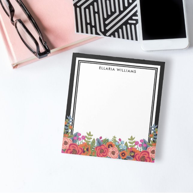 Boho Blommigt Arrangemang - Svartvitt - Namn Anteckningsblock (Skapare uppladdad)