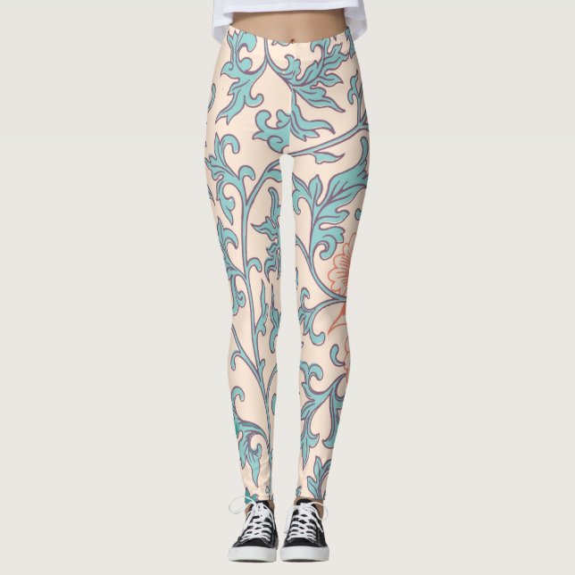 Boho blommigt, asian boho stil leggings (Framsida)