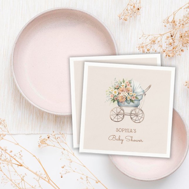 Boho Blommigt Baby Carriage Baby Shower Pappersservett (Skapare uppladdad)