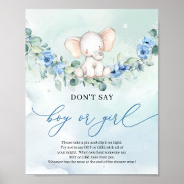 Boho blommigt baby elephant Säg inte BOY eller GIR Poster