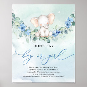 Boho blommigt baby elephant Säg inte BOY eller GIR Poster