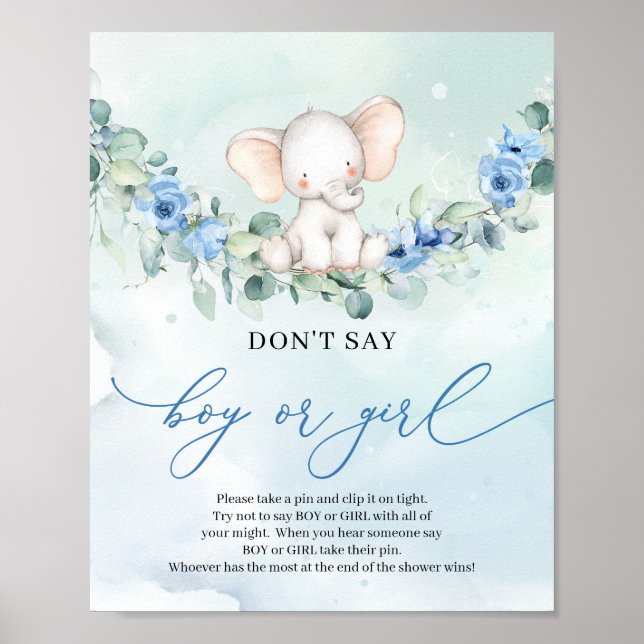 Boho blommigt baby elephant Säg inte BOY eller GIR Poster (Framsidan)