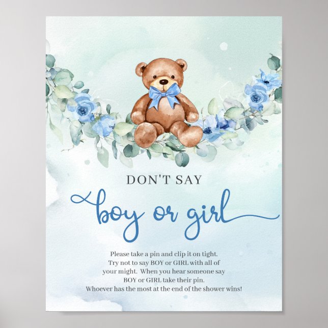 Boho blommigt baby elephant Säg inte BOY eller GIR Poster (Framsidan)