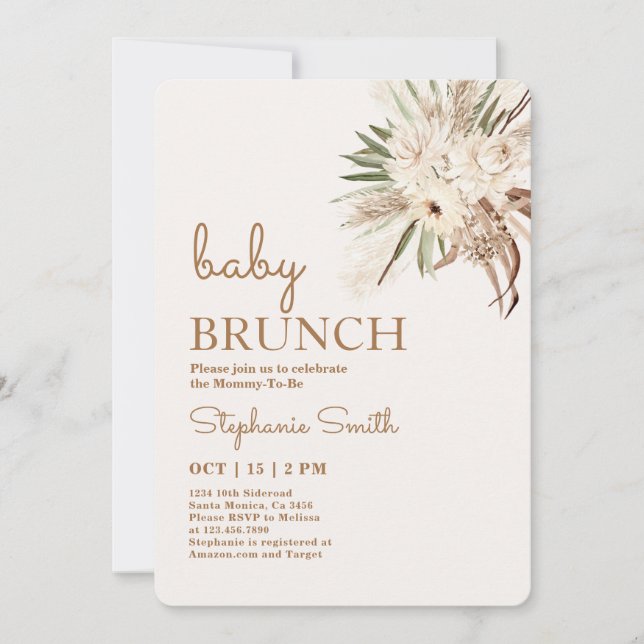 Boho Blommigt Baby Shower Brunch-inbjudan Inbjudningar (Framsida)